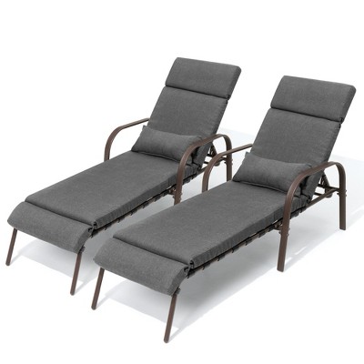 Pellebant Outdoor Recliner Adjustable Chaise Lounge Chair with Cushion & Pillow