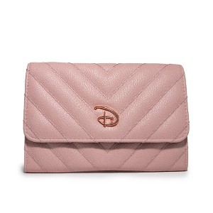 Disney Wallet, Foldover, Disney Signature D Logo Rose Gold, Pink, Chevron Stitch, Vegan Leather - 1 of 4