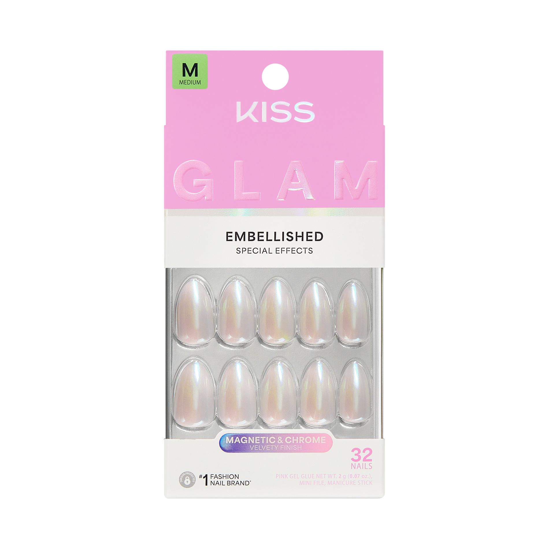Kiss Nails GLAM Embellished Press-On Fake Nails - Medium Almond - Dive - 35ct