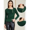 Allegra K Women's Asymmetrical Neck Button Decor Long Sleeve Pleated Casual Top - 2 of 4