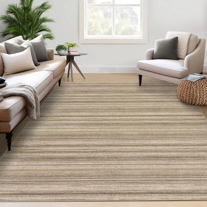 Fulvari Runner Rug,Modern Stripe Hallway Machine Washable Non-Slip Indoor Area Carpet for Living Room,brown,8'x10' - 1 of 4