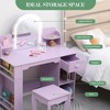 Kids Vanity with Lighted Mirror & Stool, Girls Makeup Vanity Desk with Bookshelf, Drawer, Open Shelves & Accessories - 4 of 4