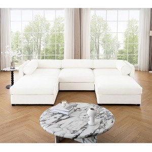 CAVINAS Modern Sectional Sofa with 3 Seats and 2 Ottomans,Convertible Modular Couch with Under-Sofa Storage,Couch for Living Room,2x Corner,White - 1 of 4