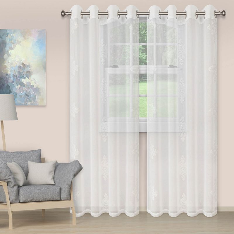 Damask Semi-Sheer 2-Piece Curtain Panel Set with Stainless Grommet Header - Blue Nile Mills, 1 of 5
