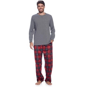 Ashford & Brooks Men's Jersey Knit Long-Sleeve Top and Mink Fleece Bottom Pajama Set - 1 of 4