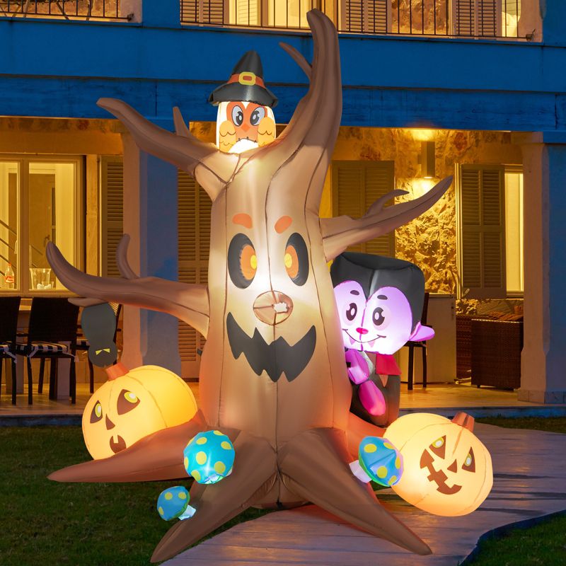 Tangkula 6 FT Tall Halloween Inflatable Decoration Outdoor Blow Up Dead Tree with Vampire Owl Bat Pumpkin Bright LED & RGB Lights, 3 of 11