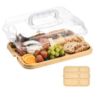 Unique Bargains Bamboo Portable Dual-function Charcuterie Board with Lid and Handle - 1 of 4