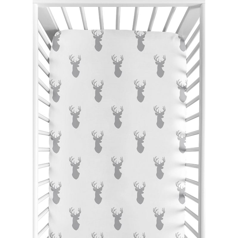 Sweet Jojo Designs Boy Baby Fitted Crib Sheet Stag Grey and White, 1 of 8
