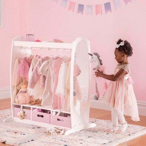 Guidecraft Kids' Dress Up Storage - White: Pretend Play Wardrobe, Costume Armoire and Clothes Organizer with Mirror and Clothing Rack - 1 of 4