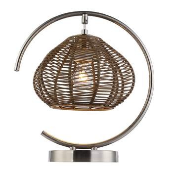 13.75" Leonie High Brushed Nickel Iron Table Lamp with Rattan Shade - River of Goods