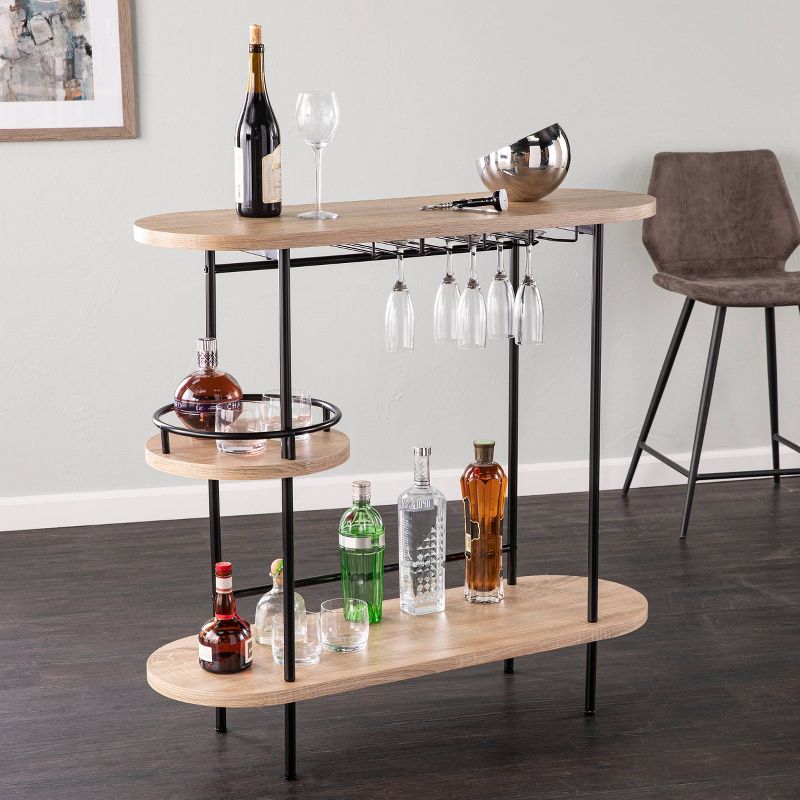 Dumare Wine/Bar Table with Glassware Storage Natural/Black Finish - Aiden Lane, 5 of 10
