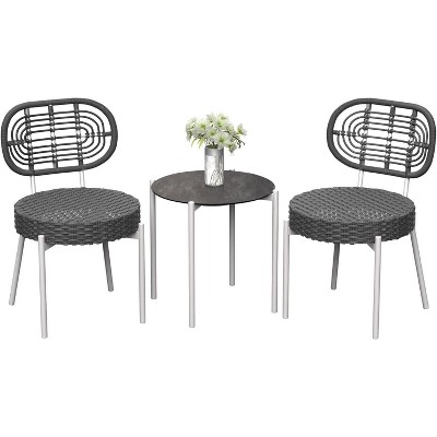 3-Piece Patio Bistro Set, Outdoor Rattan Chairs & Glass Top Table - All-Weather PE Wicker Furniture for Balcony, Garden, or Backyard