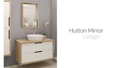 Hutton Mid-Century Modern Walnut Brown Wood Framed Mirror with Shelf