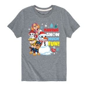 Boys' - Paw Patrol - Skye Marshall Chase Rubble Having Snow Much Fun Short Sleeve Graphic T-Shirt - 1 of 4