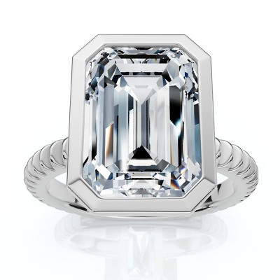 Pompeii3 Certified 4Ct Bezel Solitaire Diamond Engagement Ring 14k Gold Lab Created
