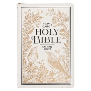 KJV Bible Thinline LP White and Gold W/Zipper - (Leather Bound) - 1 of 1