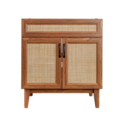 Javer 30" Walnut Rattan Modern Farmhouse Bath Vanity Cabinet