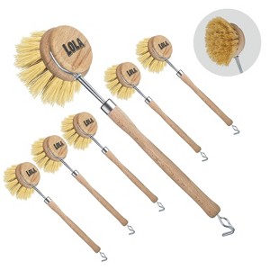 Lola Products - The Original - Tampico Vegetable & Dish Wood Brush, 3" Head, Sustainable, Tampico Bristles, Easy Head Only Replacement, 6 Pack - 1 of 4