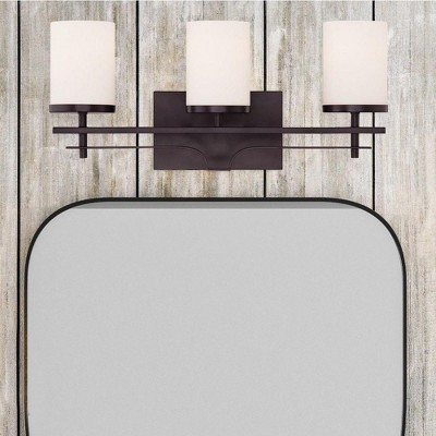 English Bronze 3-Light Vanity with White Opal Glass Shades