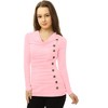 Allegra K Women's Cowl Neck Long Sleeves Buttons Decor Solid Ruched Top - 3 of 4