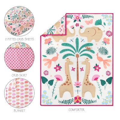 Pink Safari Microfiber Reversible Toddler Comforter Set