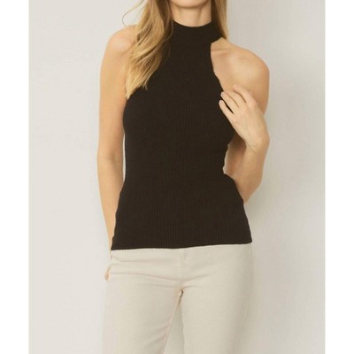 Women's Solid Ribbed Mock Neck Top - entro