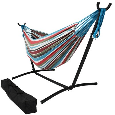 Sunnydaze Large Double Brazilian Hammock with Stand and Carrying Case - 400 lb Weight Capacity - Cool Breeze