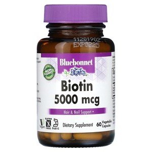 Bluebonnet Nutrition Biotin 5000 Mcg Vegetable Capsules, Biotin is a B Vitamin That Helps Make Keratin, Vegan, Vegetarian, Non GMO, Gluten Free, Soy - 1 of 4