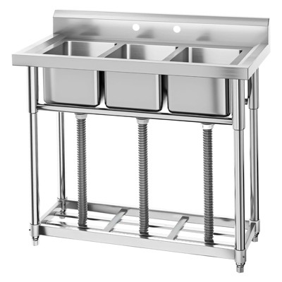 CuisinSmart Stainless Steel Commercial Kitchen Sink, Free Standing, Single/Double/Three Bowl Sink Basin, Small Prep & Utility Sink