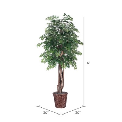 Elegant Silk Ming Aralia 73" Faux Potted Tree with Realistic Dragonwood