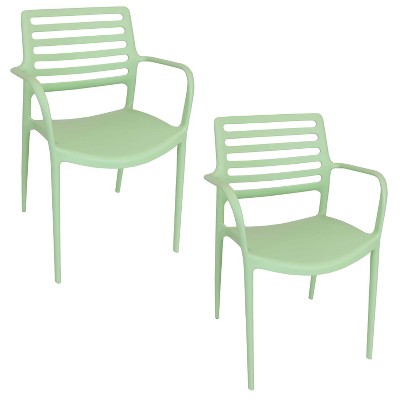 Sunnydaze Plastic All-Weather Commercial-Grade Astana Indoor/Outdoor Patio Dining Arm Chair, Light Green, 2pk