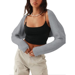 MISSKY Shurgs for Women Bolero Long Batwing Sleeve Sweaters Open Front Casual Knitted Sweaters - 1 of 4
