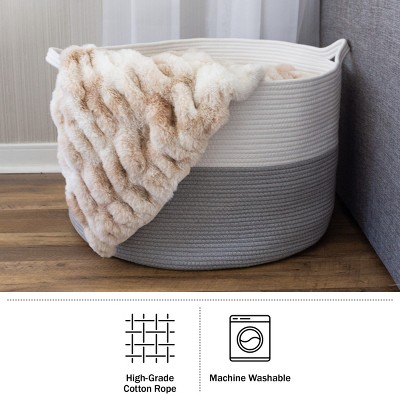 Extra-Large Gray and White Woven Cotton Rope Basket