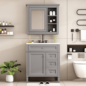Gulches 30'' Modern Freestanding Bathroom Vanity Set - Top Sink, Mirror Cabinet, 2 Drawers + Tip-out Drawer, Soft-Closing Single Sink Storage - 1 of 4