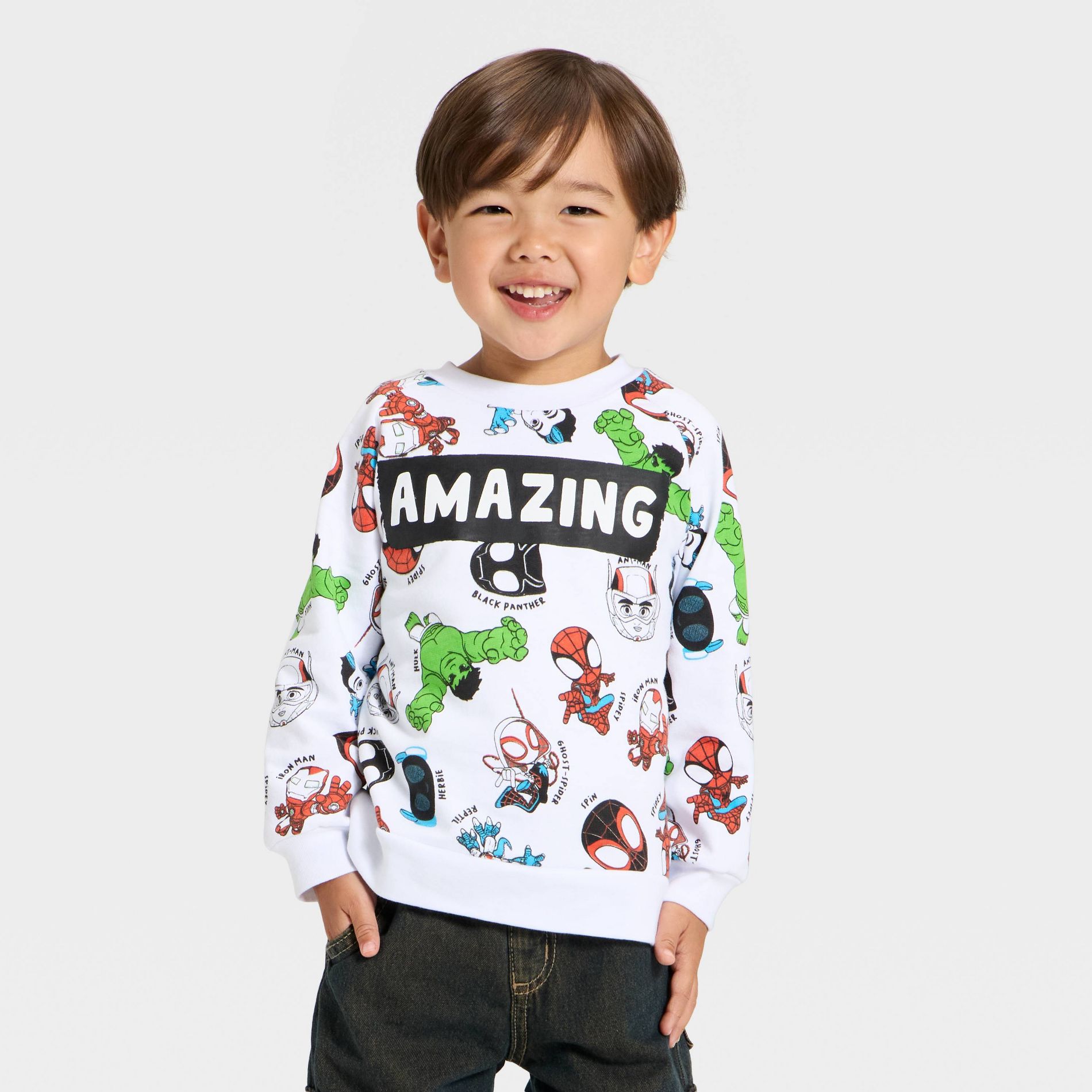 Toddler Boys' Marvel Spidey and Friends "Amazing" Fleece Pullover - White 2T