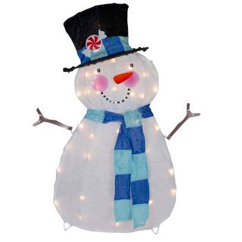 Northlight 32" Lighted White and Blue Chenille Snowman Outdoor Christmas Decoration
