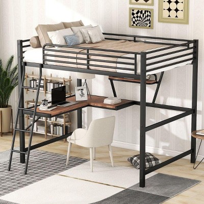 Streamdale Full Size Loft Metal&MDF Bed with Desk and Shelf, Black