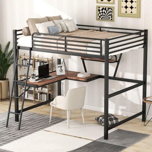 Streamdale Full Size Loft Metal&MDF Bed with Desk and Shelf, Black - 1 of 4