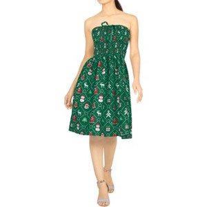 LA LEELA Women's Casual Beach A line Slit Mini Dress Tube Top Evening Short Strapless Tacky Christmas Dresses for Women One Size Shamrock Forest Xmas - 1 of 4