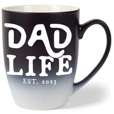 Elanze Designs Dad Life Est 2023 Two Toned Ombre Matte Black and White 12 ounce Ceramic Stoneware Coffee Cup Mug