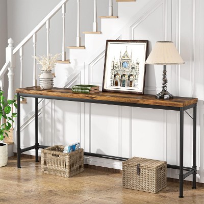 Rustic Brown and Black 71" Industrial Console Table with Storage