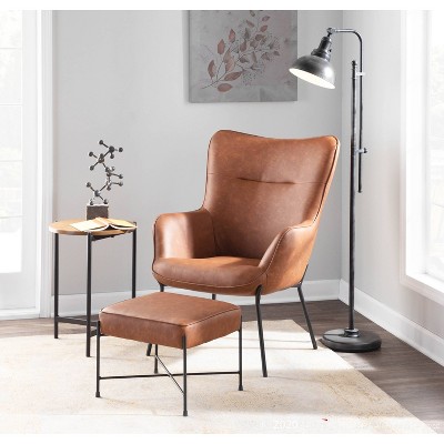 Camel Faux Leather Lounge Chair with Ottoman and Metal Legs