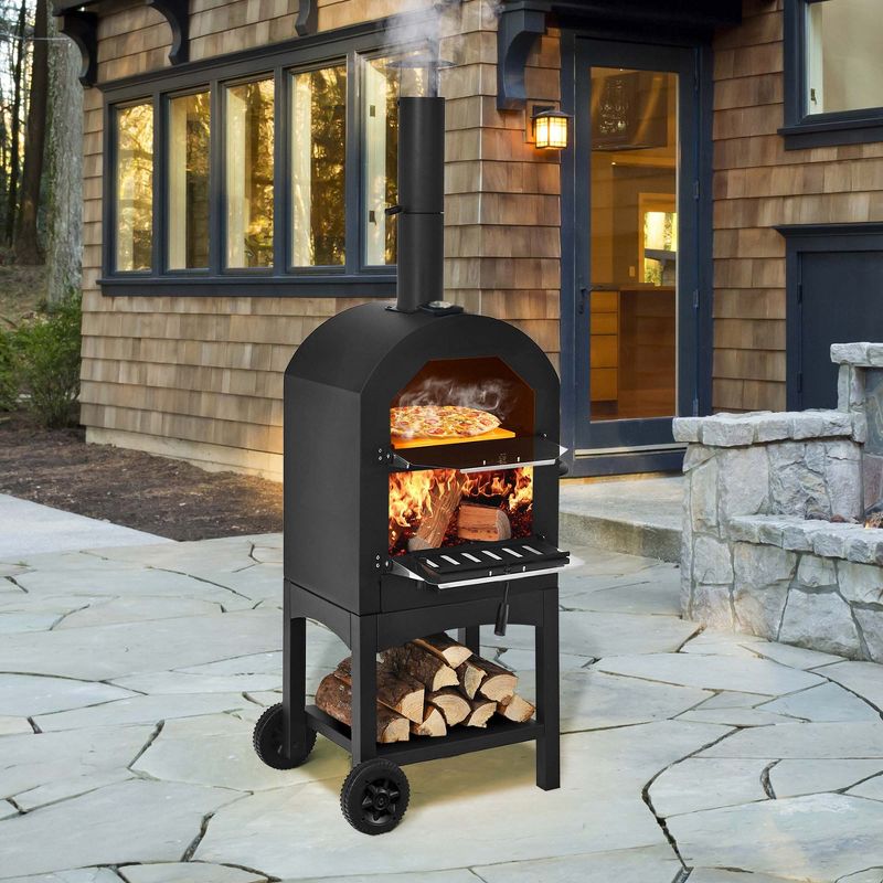 Costway Outdoor Pizza Oven Wood Fire Pizza Maker Grill w/ Pizza Stone & Waterproof Cover, 3 of 12