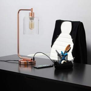Modern Iron Desk Lamp with USB Port and Glass Shade - Lalia Home - 1 of 4