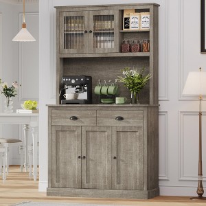 71" Tall Freestanding Pantry Cabinet with Microwave Stand, Drawers & Adjustable Shelves, Farmhouse Kitchen Hutch for Dining & Living Room - 1 of 4