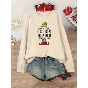 Coolmee Women Christmas Sweatshirt Long Sleeve Shirts Crewneck Print Holiday Pullover Tops Blouse - 1 of 4