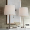 360 Lighting Camile Modern Table Lamps 25" High Set of 2 Brushed Nickel with USB Charging Port Off White Drum Shade for Living Room Office House Desk - 2 of 4