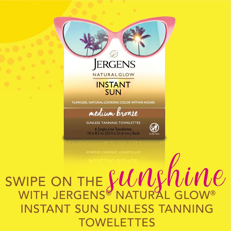Jergens Natural Glow Instant Sun Sunless Tanning Towelettes, Single Use Self Tanner Wipes, For Travel - 6ct, 5 of 10