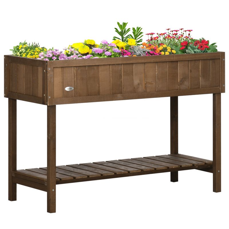 Outsunny Wooden Raised Garden Bed with 8 Slots, Elevated Planter Box Stand with Open Shelf for Limited Garden Space to Grow Herbs, Vegetables, and Flowers, 1 of 8