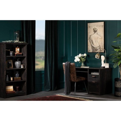 Elegant Rubbed Black Wood Adjustable 4-Shelf Bookcase
